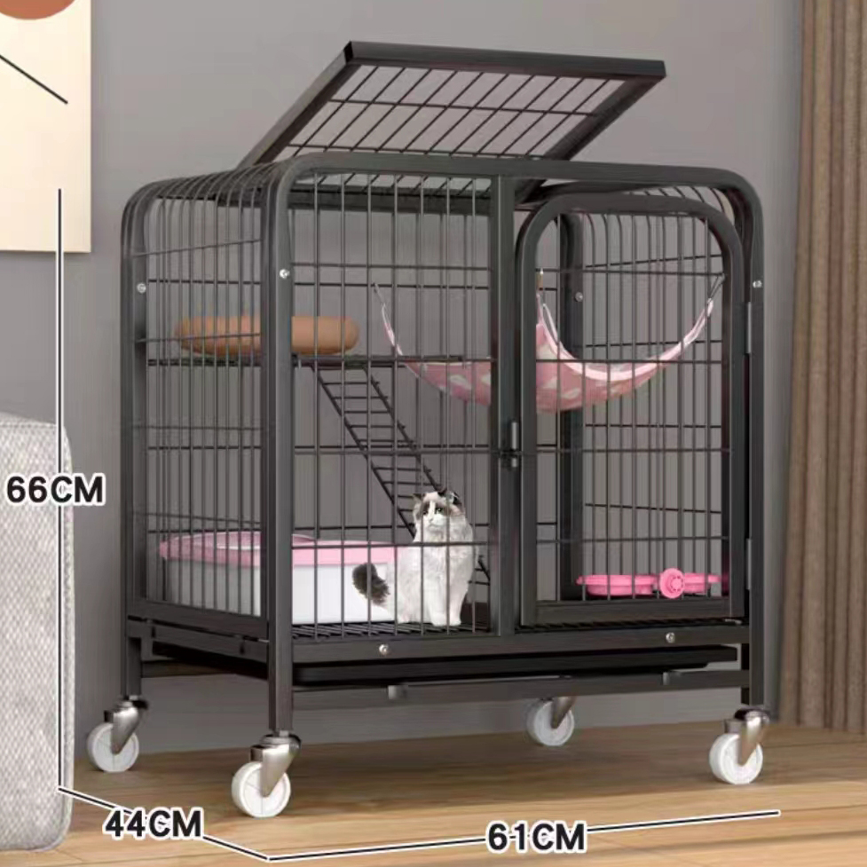 2-Tier Cat Cage Pet Playpen Crate Kennel With Wheels
