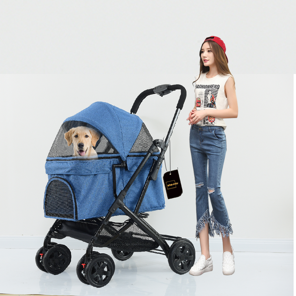 Lightweight Foldable Pet Trolley Stroller Dog Cat Bag Separation Cage Out Small Pet Car
