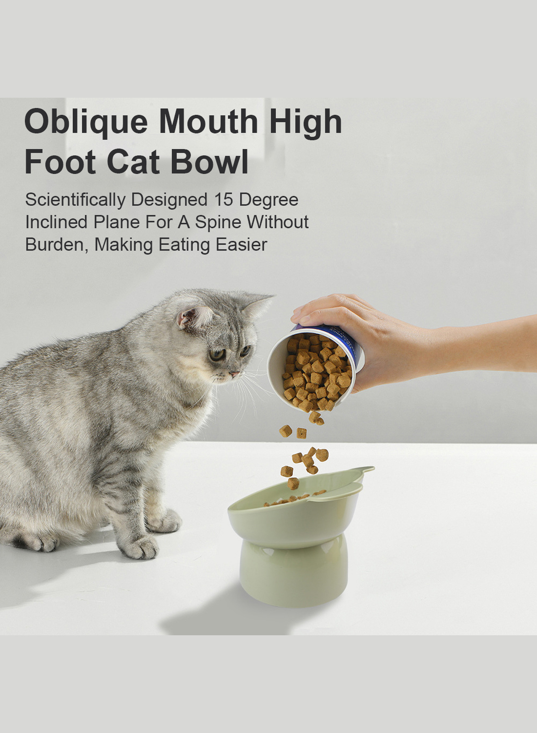 Tall Cat Bowl Tilting Neck Guard Anti-Tip Plastic Pet Bowl Dog Bowl