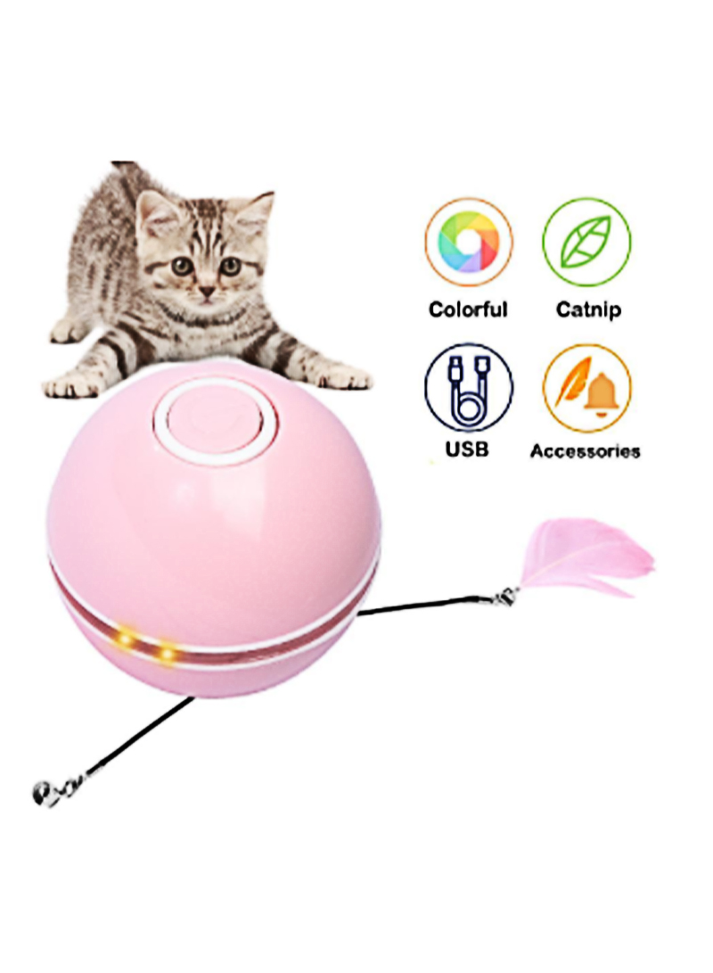 Smart Interactive Cat Toy USB Charging Indoor Pet Toy Ball Kitten Toy with Feathers and Bells