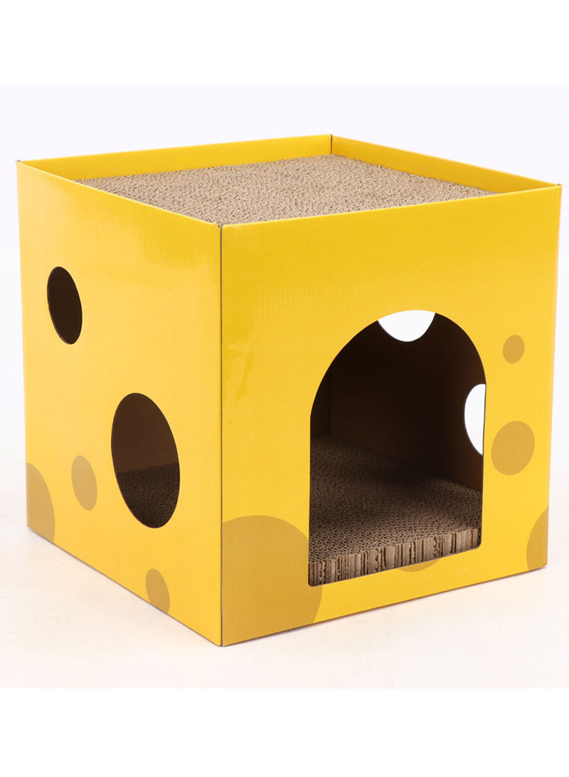Cheese Box Cat Scratching Board Cat Litter Corrugated Paper Upper And Lower Two Layers Cat Claw Board Claw Grinder Drill Hole Does Not Drop Crumbs Cat Toys