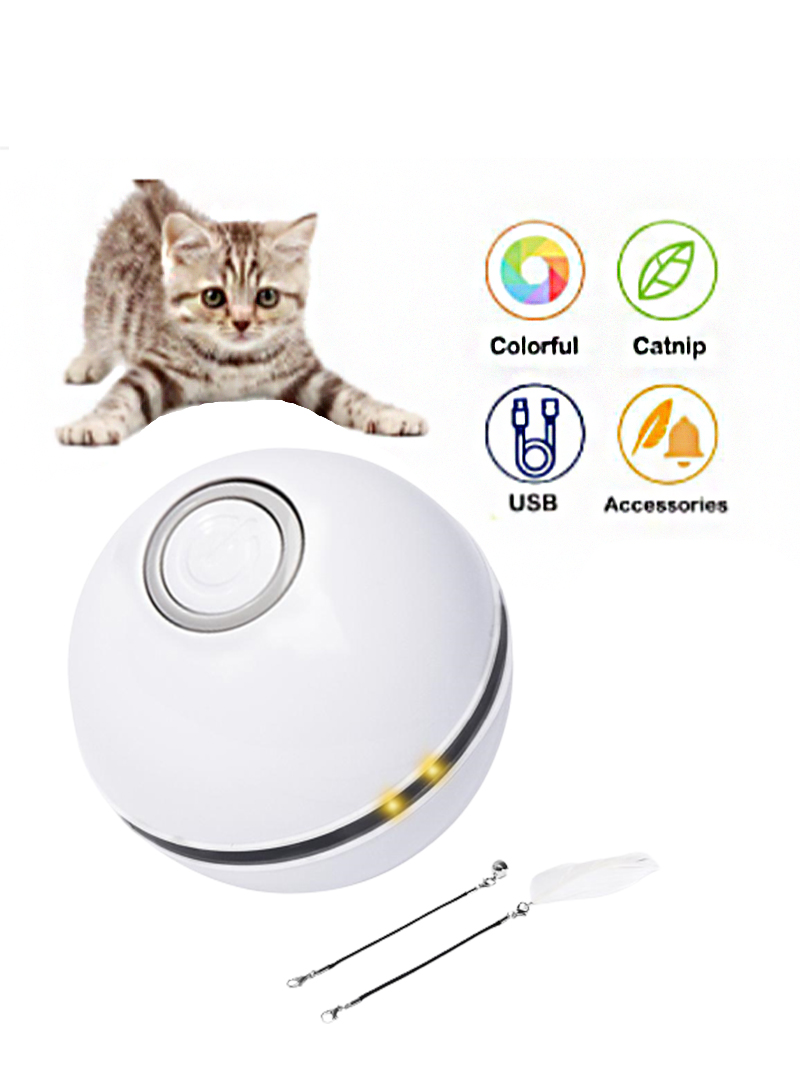 Smart Interactive Cat Toy USB Charging Indoor Pet Toy Ball Kitten Toy with Feathers and Bells