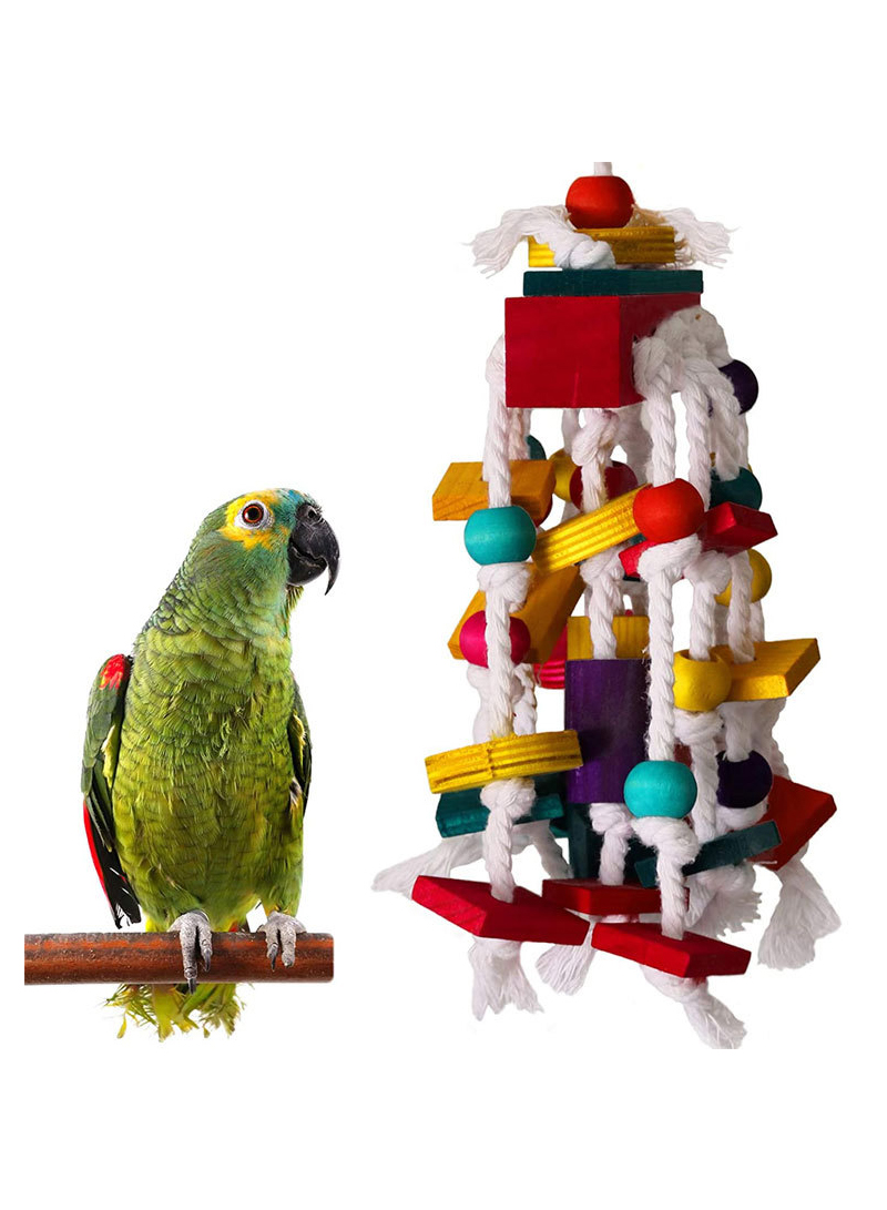 Bird Toys - Large Parrot Biting Toys - Bird Cage Accessories - Colored Wooden Parrot Toys