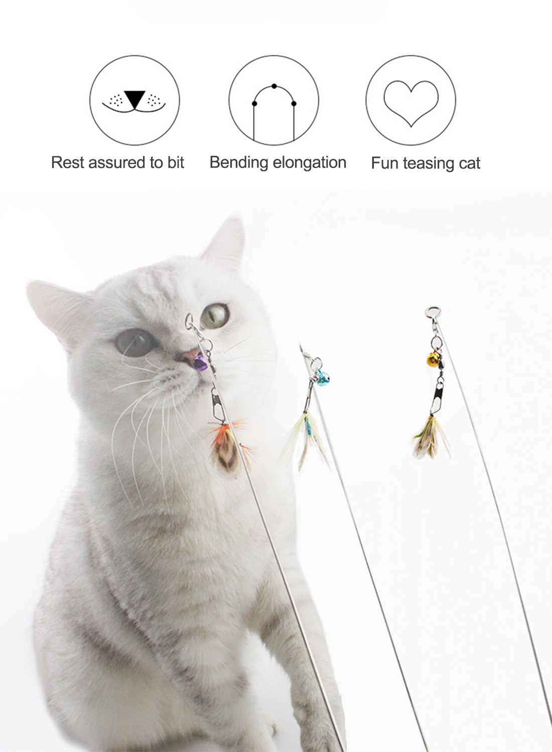 Retractable Small Flying Bug Teaser Cat Stick Cat Interactive Pet Toys Head Replaceable Feather Teaser