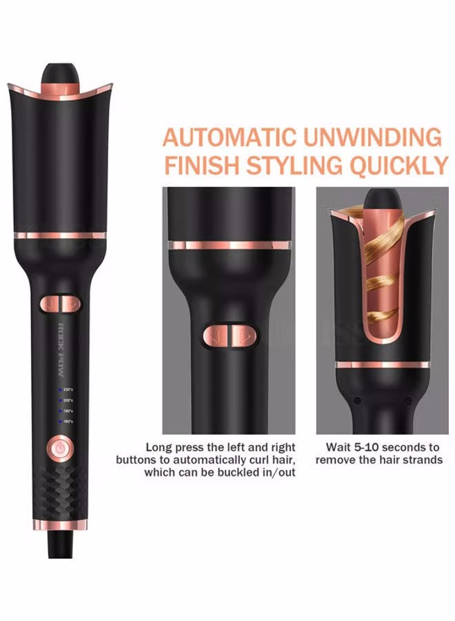 Automatic Curling Iron, Large Curls, 4 Temperature Settings &amp; Time Reminder, Anti-Scalding &amp; Perfect Care, Ceramic Wand for Minimal Hair Damage (Black)