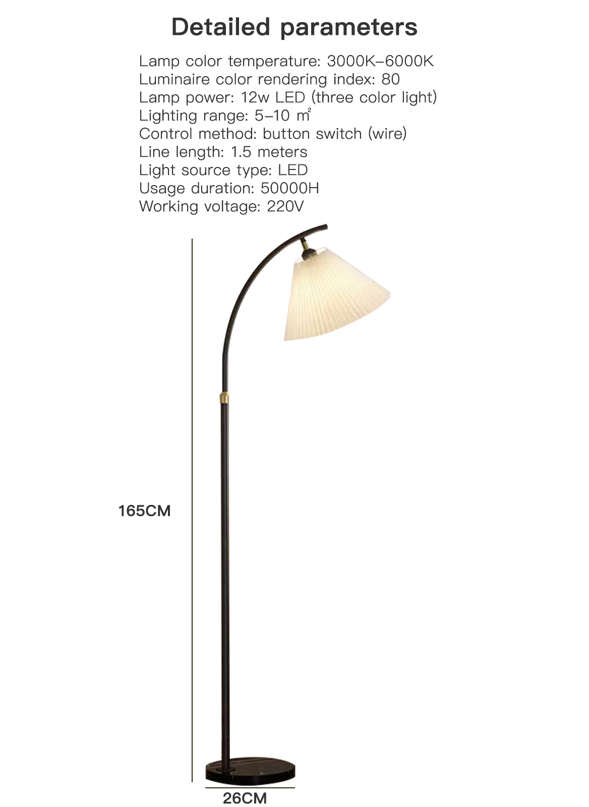 Modern Home Living Room Bedroom LED Floor Lamp 3 Color Adjustable 12W