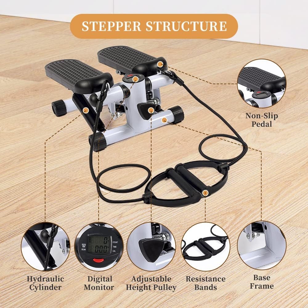 Mini Fitness Twist Stepper Electronic Display Home Exercise Equipment with Resistance Bands 30.5 x 33 x 20cm