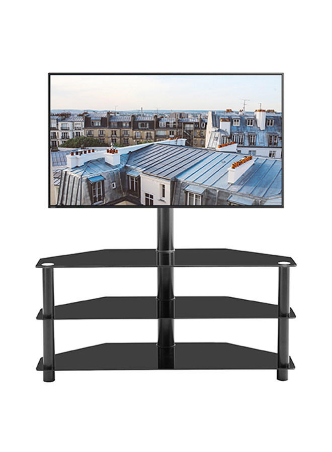 Universal Tilt TV Floor Stand with 3 Tier Storage Tempered Glass Shelves and Height Adjustable TV Stand for 32-55 inch Screen TVs