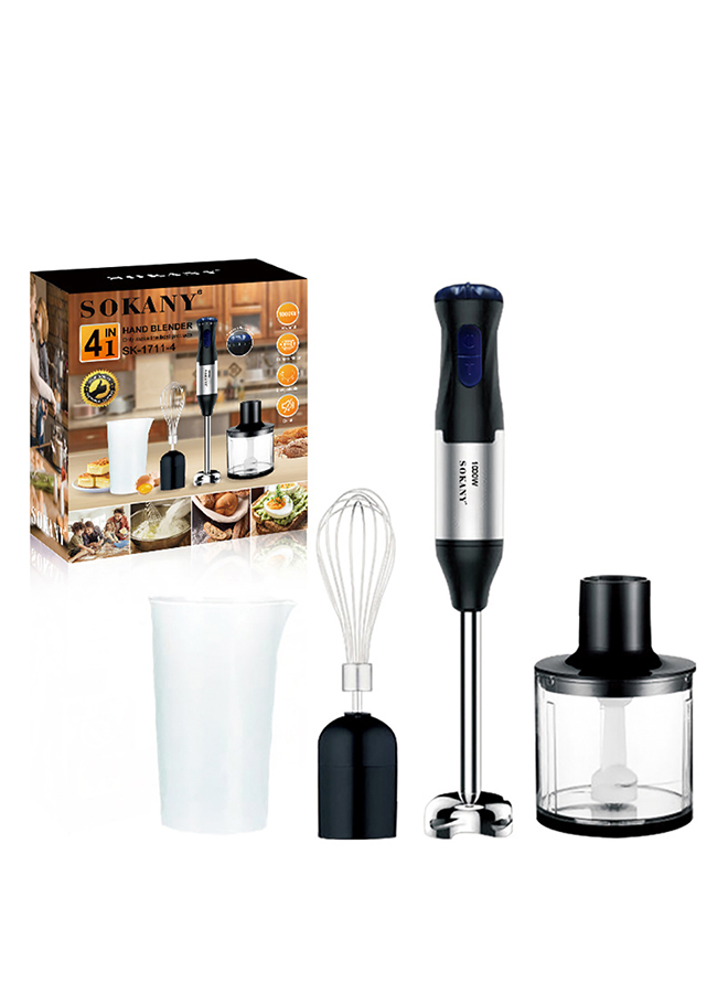 Hand Blender with Two Speed Adjustable 1000 Watt 4-in-1 Stainless Steel Blades Ergonomic handle with Chopper, Whisk, 700ml Mixing Beaker, Detachable Electric Stick Blender Set