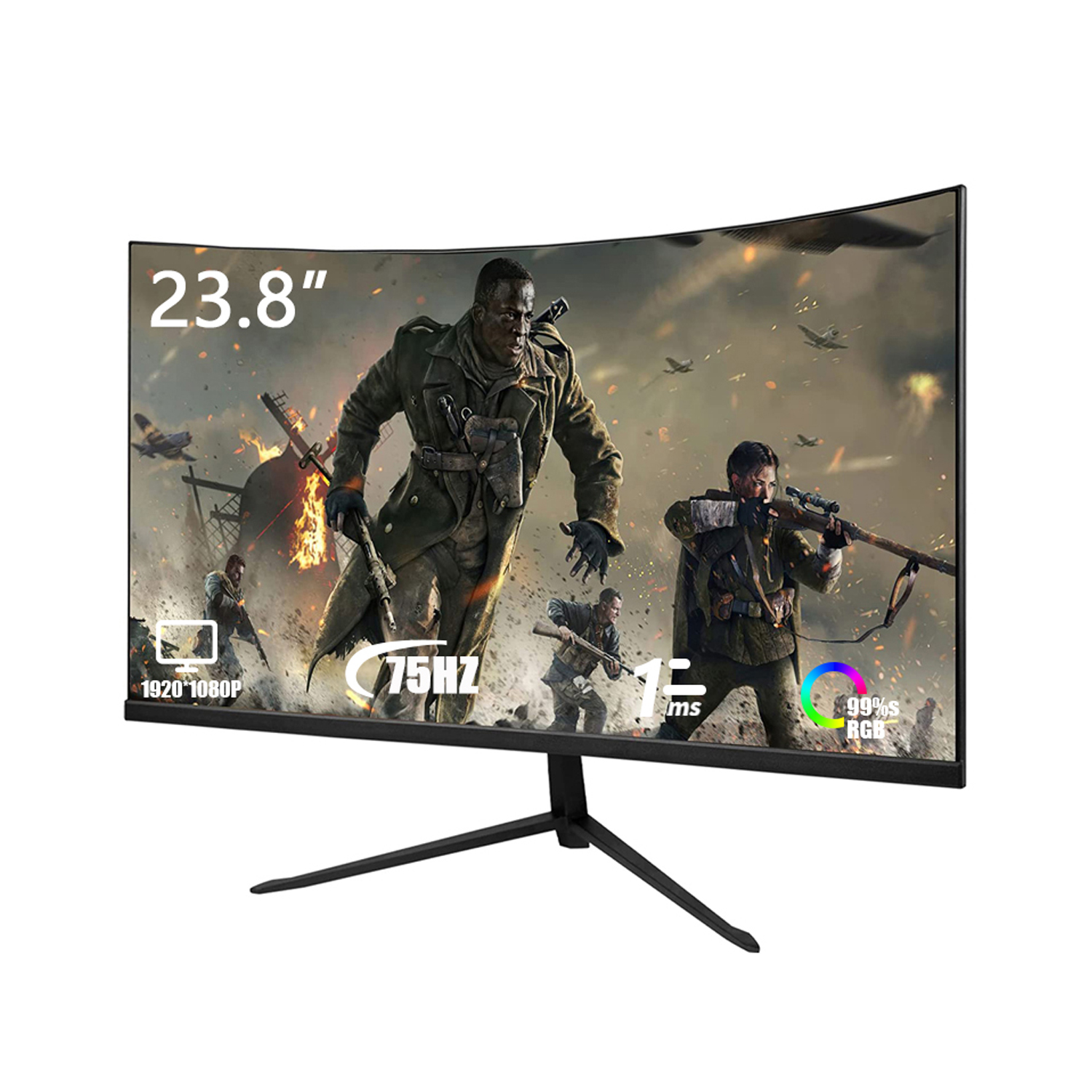 23.8 inch IPS Curved Screen Monitor with Full HD (1920x1080) Display,75Hz Refresh Rate ,HDMI Ports for Home Office Gaming Black