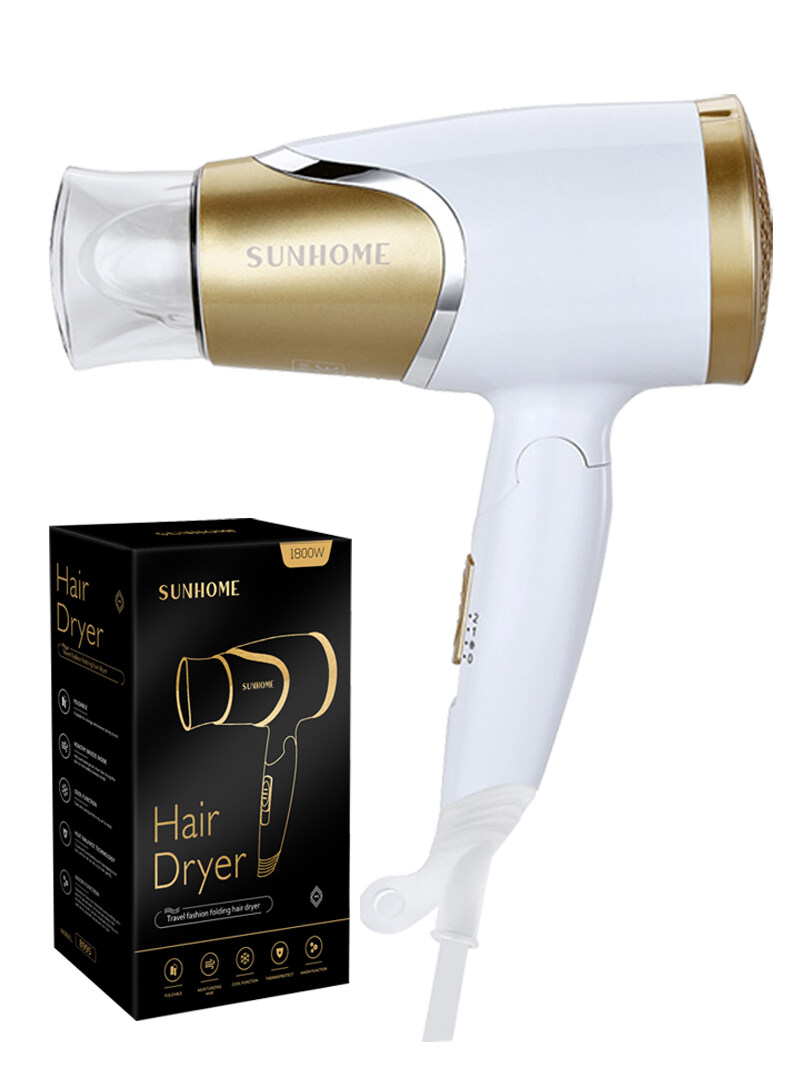 Travel Hair Dryer 1800W With Folding Handle White/Gold