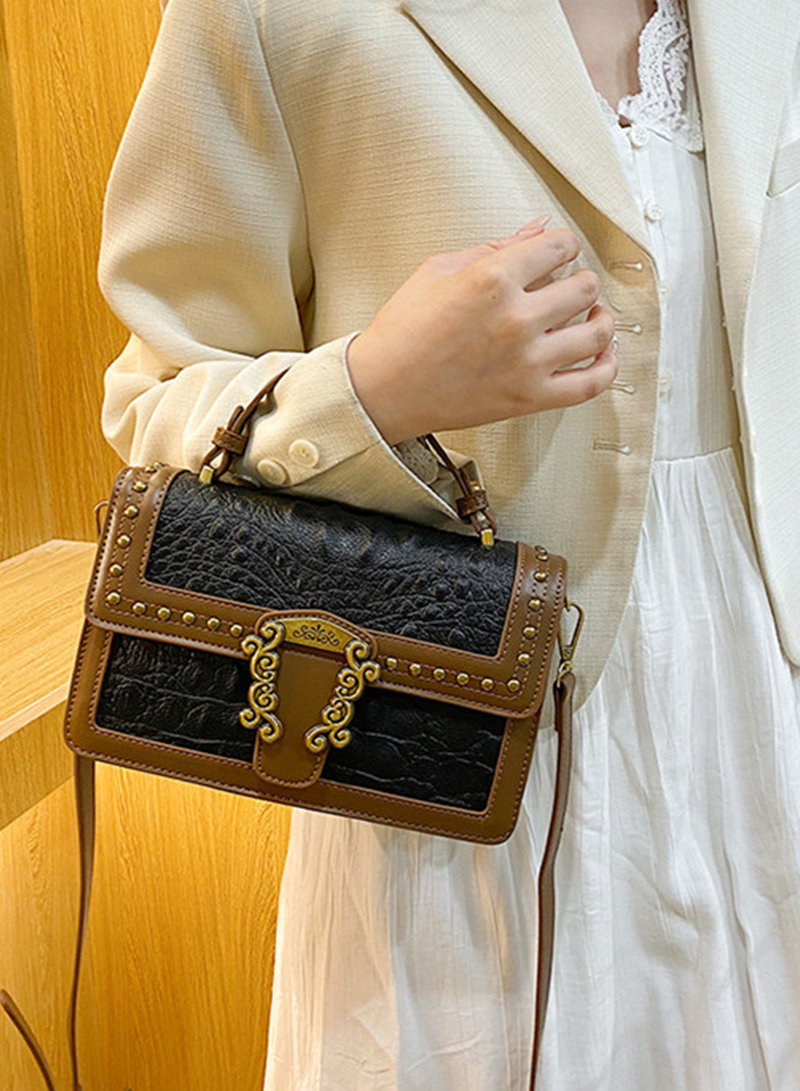 Women's Rivet Printed Chain Bag Shoulder Messenger Bag Handbag 22*15*7CM