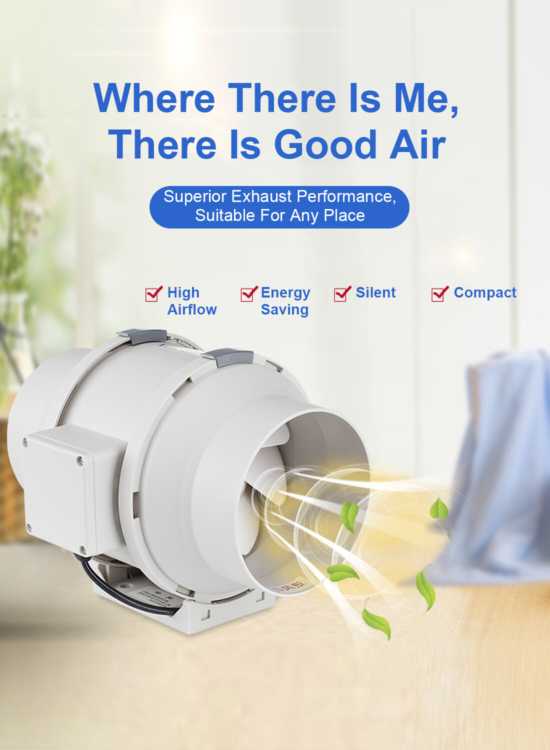 Circular Diagonal Flow Duct Fan Exhaust Fan, Indoor Bathroom Ventilation, Kitchen Oil Fume Exhaust Fan
