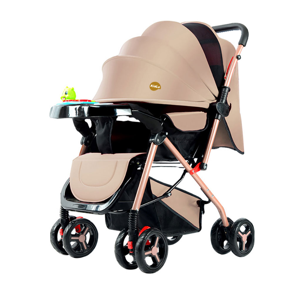 Baby stroller has adjustable handles with two-way push, can sit or lie down, extra large sleeping basket, with detachable music keyboard