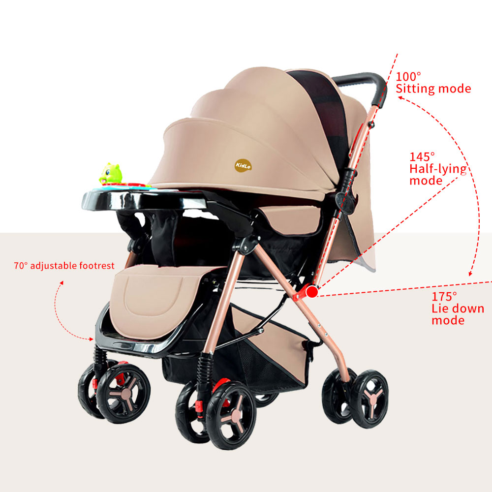Baby stroller has adjustable handles with two-way push, can sit or lie down, extra large sleeping basket, with detachable music keyboard