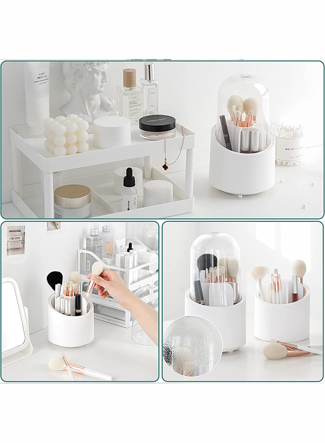 Makeup Brush Holder with Lid, 360 Rotating Dustproof Makeup Brush Holder Organizer, Covered Makeup Brush Storage Cup for Vanity Desktop Bathroom Countertop