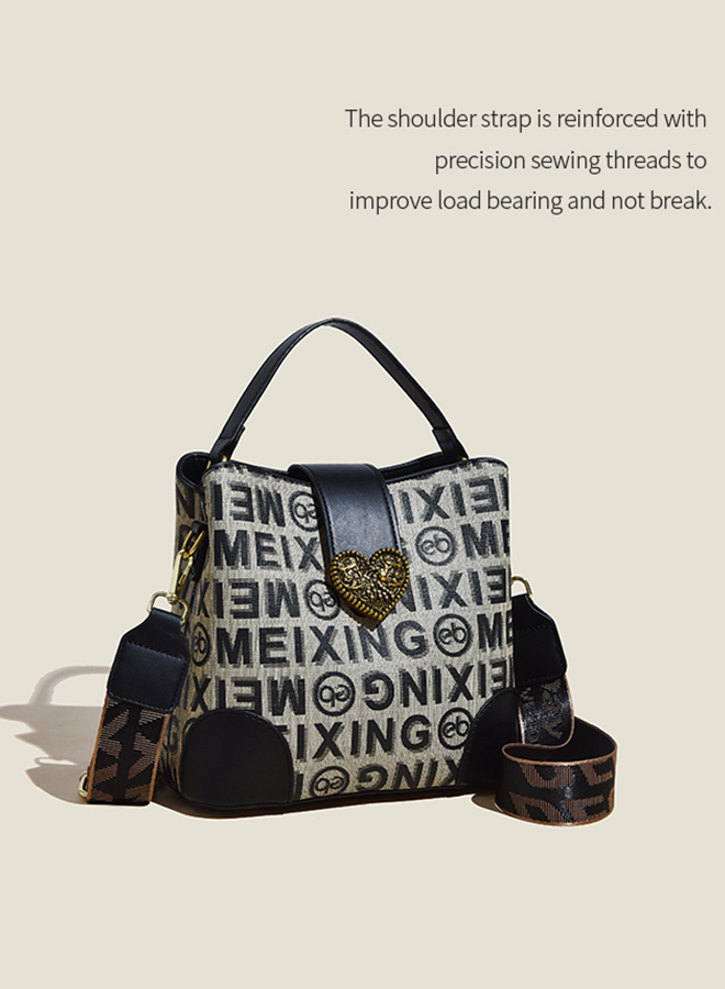 Women's High-End Sense of Letters One Shoulder Messenger Bucket Bag Handbag 21*23*11CM