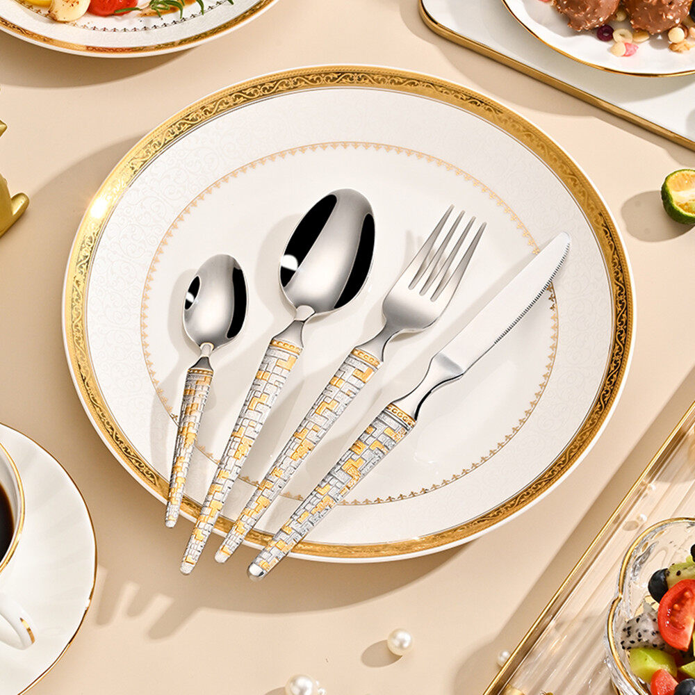 SUNHOME 24-Piece Stainless Steel Cutlery Set Gold