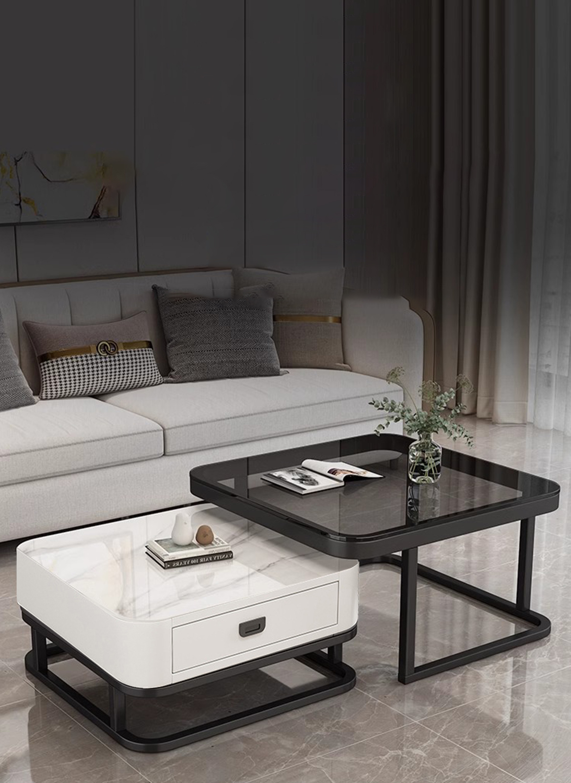 Simple Creative Retractable Square Coffee Table with Drawers