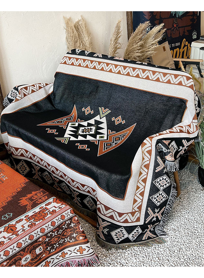 Bohemian Style Knitted Fringed Blanket Decoration Soft and Comfortable Fabric Printing Texture is Suitable for Car Bed Chair Bedroom Living Room Outdoor Four Seasons (160 * 130cm)