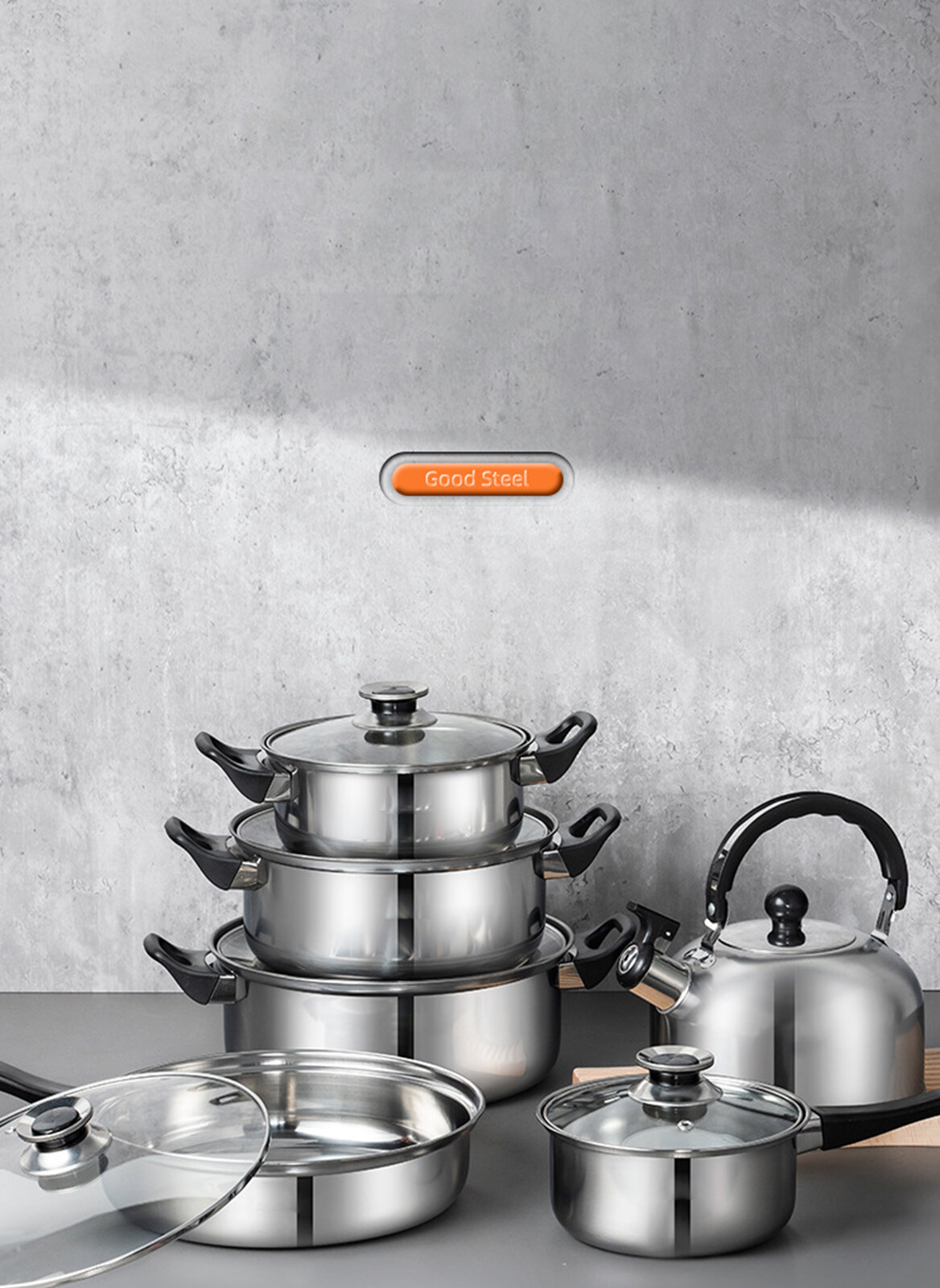 6-Piece Stainless Steel Pot and Kettle Set