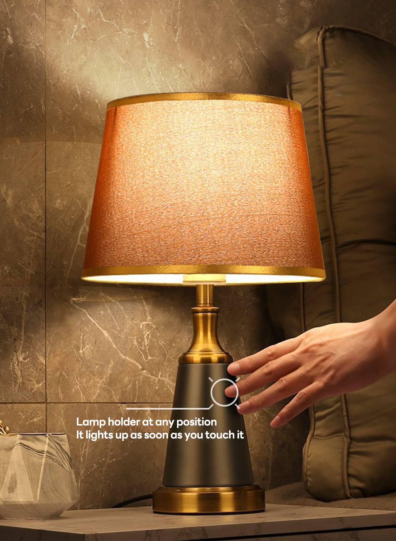 LED Home 3-Color Dimming Table Lamp, Touch Sensor Bedside Lamp