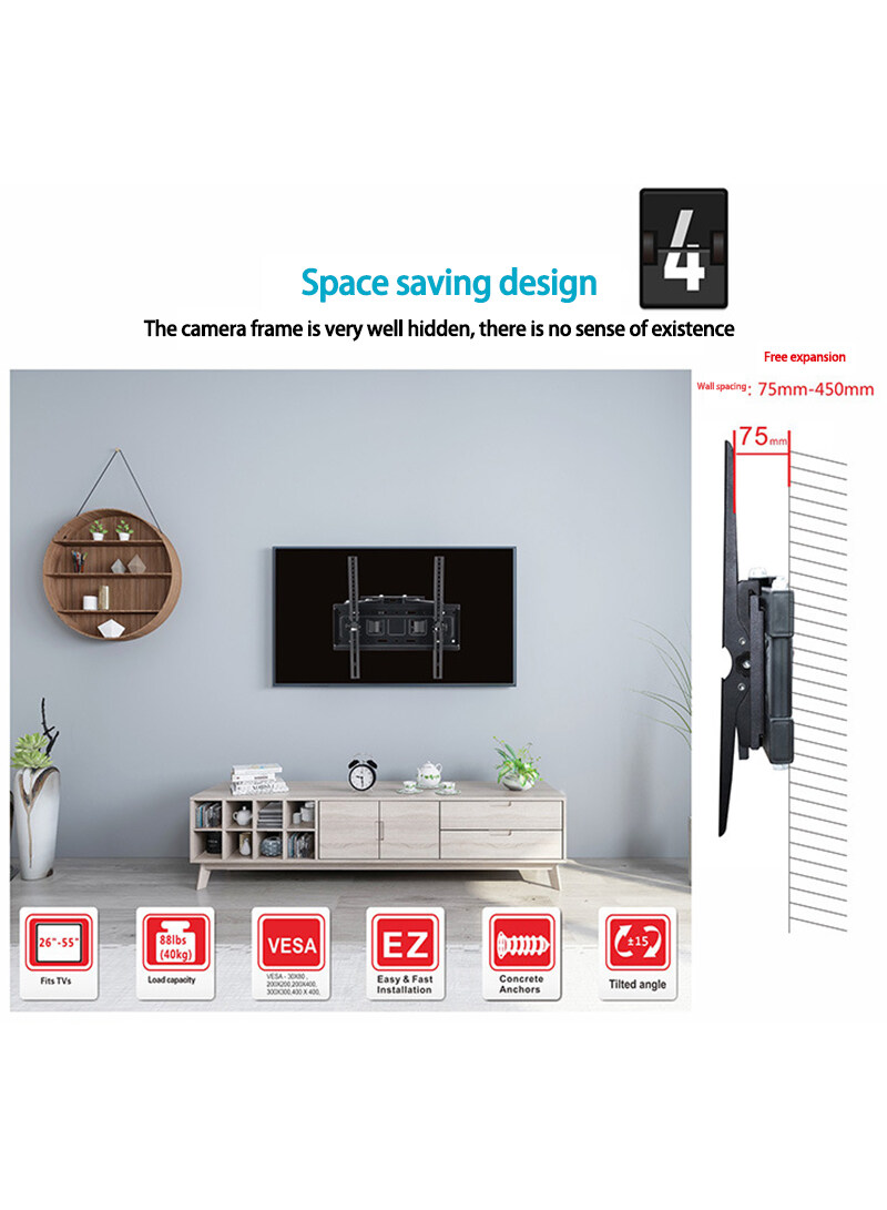 Full Motion TV Wall Mount Swivel and Tilt for Most 26-65 Inch TVs