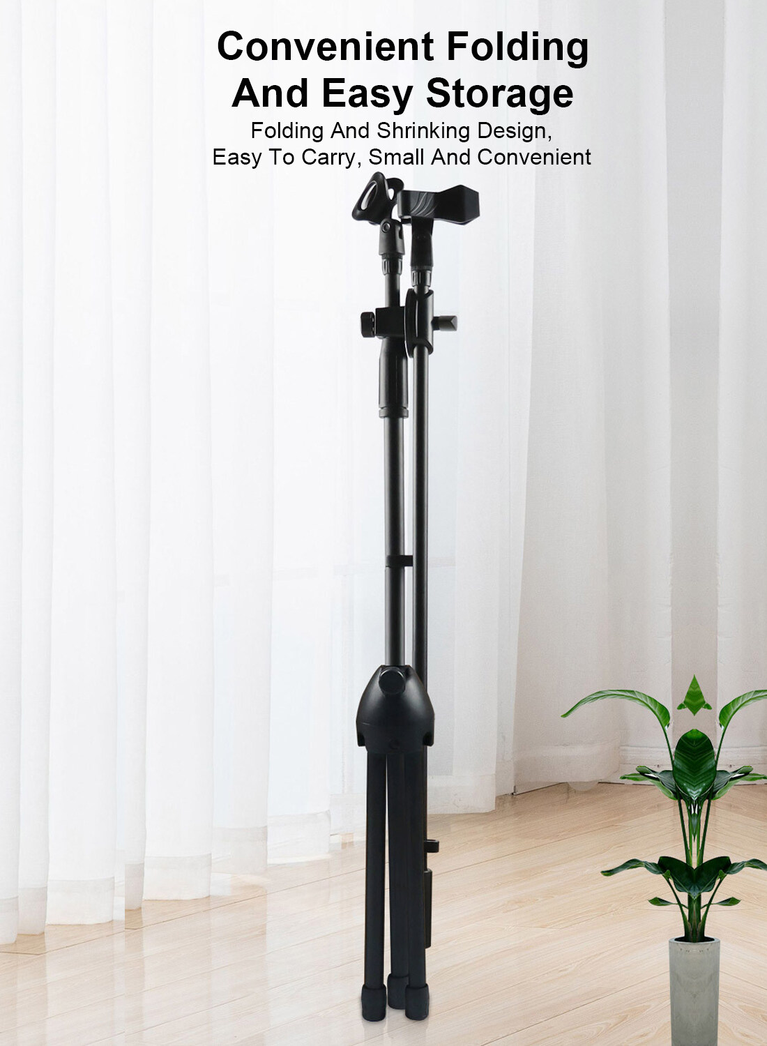 Double Clips Microphone Tripod Floor Stand for Performances, Karaoke, Dancing, and Mobile Live Streaming, 103B Black