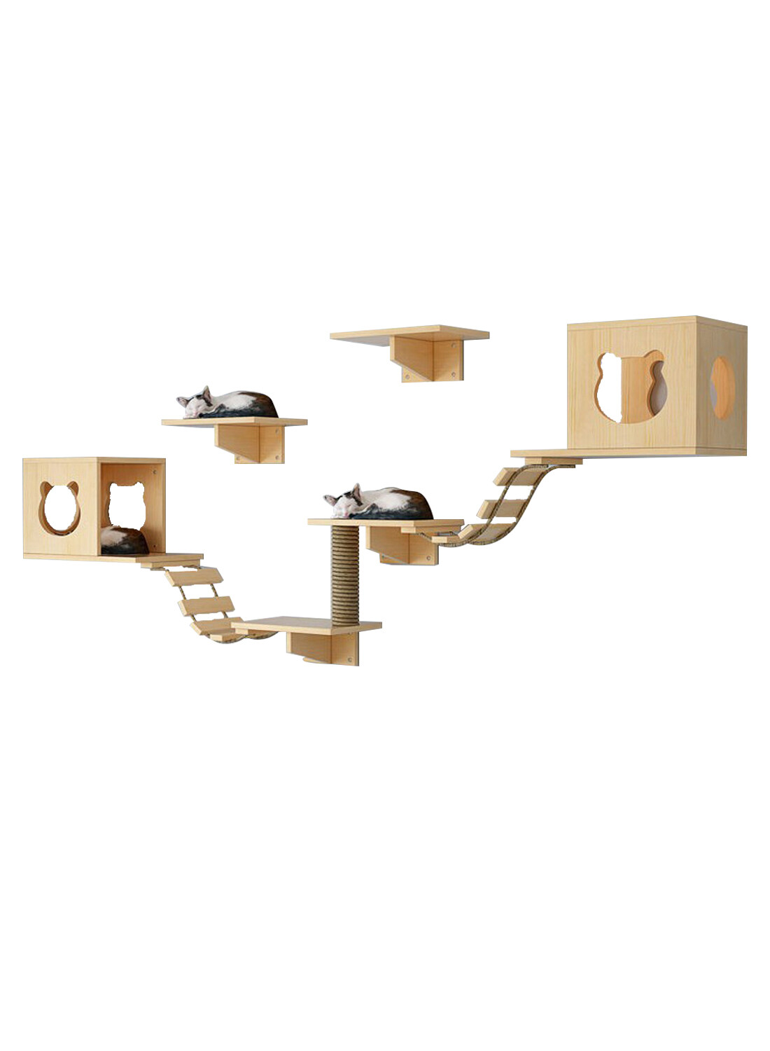 Premium Wall-Mounted Cat Playground  Unique Design with 2 Nests & Platforms Soft Steps Wider Perches & Scratch Column