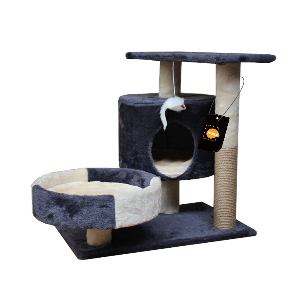 Multi-Functional Mini Cat Tree with Plush Platforms, Thickened Sisal Scratching Column, Hideaway Bed & Attractive Hanging Toy 50x35x54cm