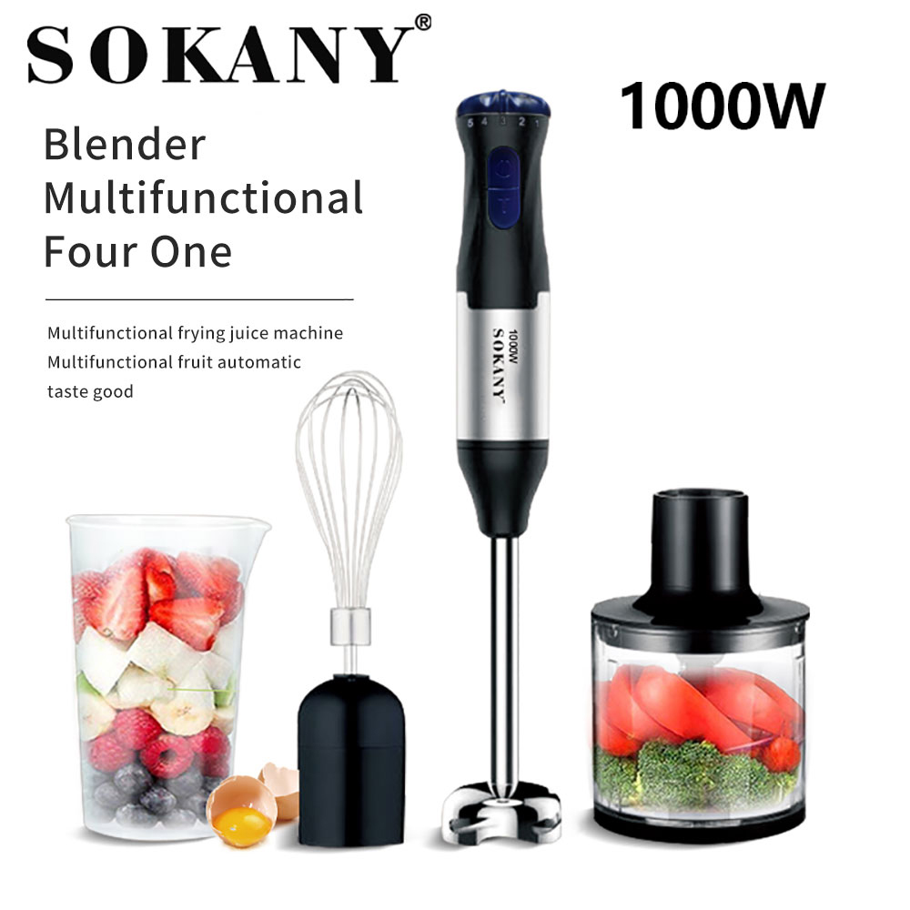Hand Blender with Two Speed Adjustable 1000 Watt 4-in-1 Stainless Steel Blades Ergonomic handle with Chopper, Whisk, 700ml Mixing Beaker, Detachable Electric Stick Blender Set